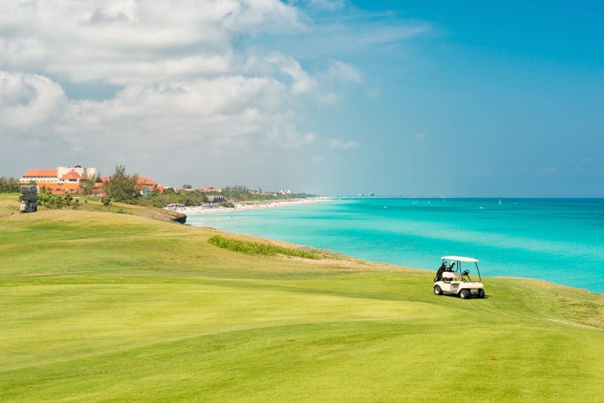 28008068 - varadero beach in cuba with the golf course in the foreground